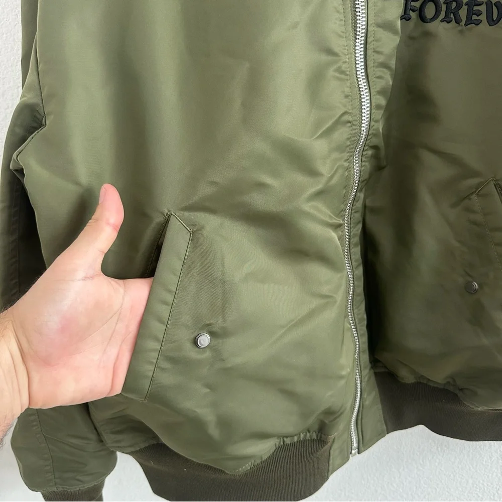 Lindafinegold ALF Reversible Olive Green and Orange Bomber Jacket Size: L